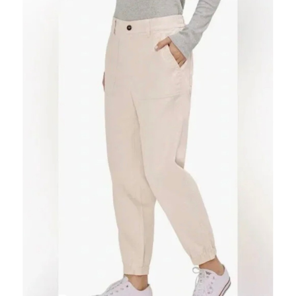 Gap Girlfriend Jogger Womens 8 Beige Utility Khaki Cotton High Rise Elastic Cuff
